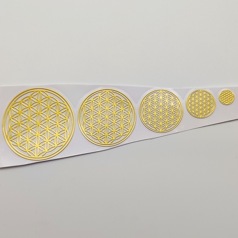 Adesivos Flor da Vida metálica dourada (5un) Geometria Sagrada