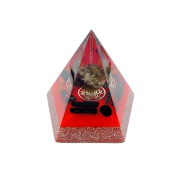 Orgonite XL15,4cm Esfera Quartzo fumado, obsidiana, cianite, turmalina negra, jaspe vermelho e shungite, Pirâmide Pentagonal